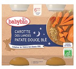 Babybio Večerné menu Mrkva so sladkými zemiakmi a pšenicou 2 x 200 g