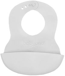 BABYONO Podbradník mäkký plastový s vreckom bez BPA grey 6m+