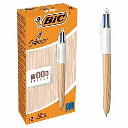 BIC 4-farebné guľôčkové pero 1mm, drevený štýl