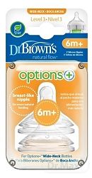 Dr.Browns náhradné silikon cumlíky pre dojčenské fľašky options Wide Neck stupeň 3 BPA Free 2 ks WN3201