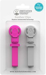 Matchstick Monkey klipy pink cool grey 1×2 ks klipy na upevnenie hryzátka cumlíka