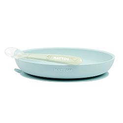 NATTOU Set jedálenský silikonový tanier a lyžička mint bez BPA 2 ks