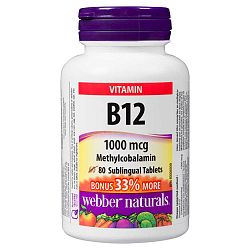 Webber Naturals Vitamín B12 1000 mcg Methylcobalamin 80 tabliet