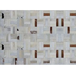 TEMPO KONDELA Luxusný kožený koberec, biela/sivá/hnedá, patchwork, 140x200, KOŽA typ 1