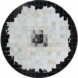 TEMPO KONDELA Luxusný kožený koberec, čierna/béžová/biela, patchwork, 200x200, KOŽA TYP 9