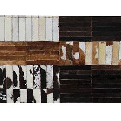 TEMPO KONDELA Luxusný kožený koberec, čierna/hnedá/biela, patchwork, 120x180, KOŽA typ 4