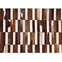 TEMPO KONDELA Luxusný kožený koberec, hnedá/biela, patchwork, 141x200, KOŽA TYP 5