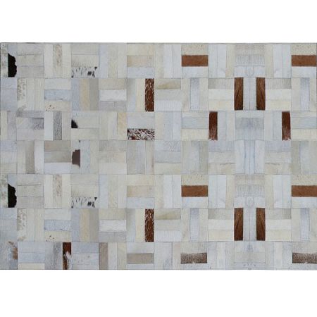 TEMPO KONDELA Luxusný kožený koberec, biela/sivá/hnedá, patchwork, 120x180, KOŽA typ 1