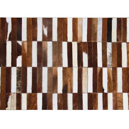 TEMPO KONDELA Luxusný kožený koberec, hnedá/biela, patchwork, 141x200, KOŽA TYP 5