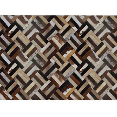 TEMPO KONDELA Luxusný kožený koberec, hnedá/čierna/béžová, patchwork, 200x300 , KOŽA TYP 2