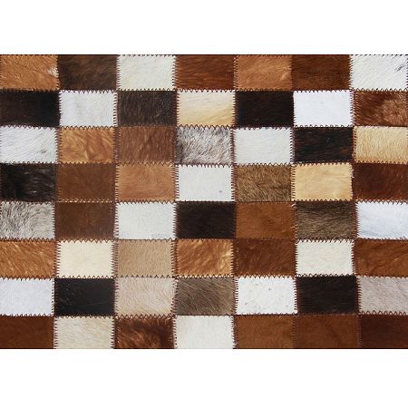TEMPO KONDELA Luxusný kožený koberec, hnedá/čierna/biela, patchwork, 120x184, KOŽA TYP 3