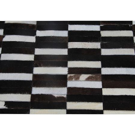 TEMPO KONDELA Luxusný kožený koberec,  hnedá/čierna/biela, patchwork, 69x140, KOŽA TYP 6