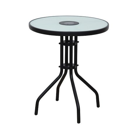 TEMPO KONDELA Stôl, čierna oceľ/tvrdené sklo, OLIVAN